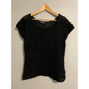 Vintage Vital Image Womens Top XL Black Silk Open Knit Sheer Textured Grunge Y2K